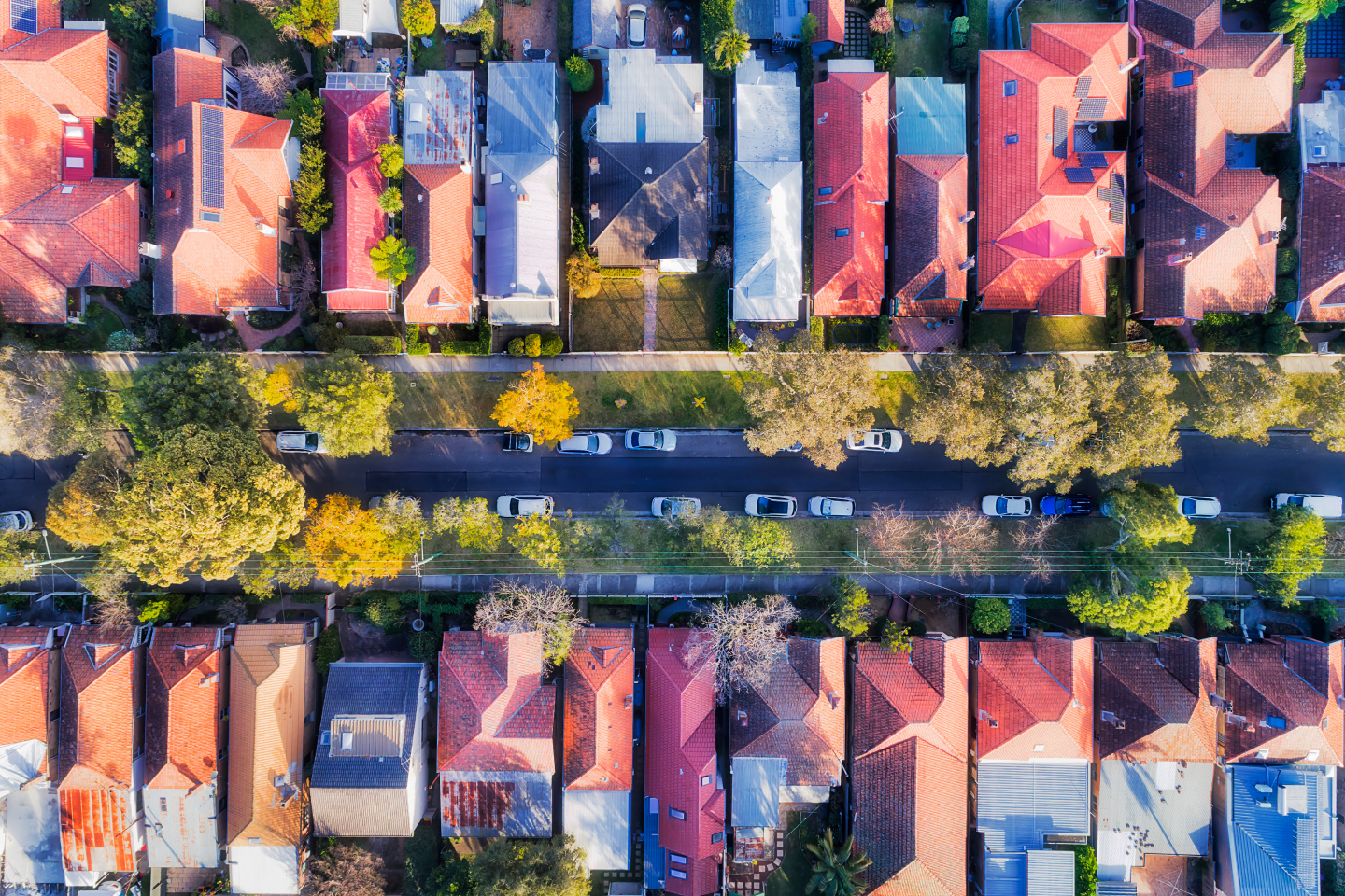 Australian suburban streets houses from above