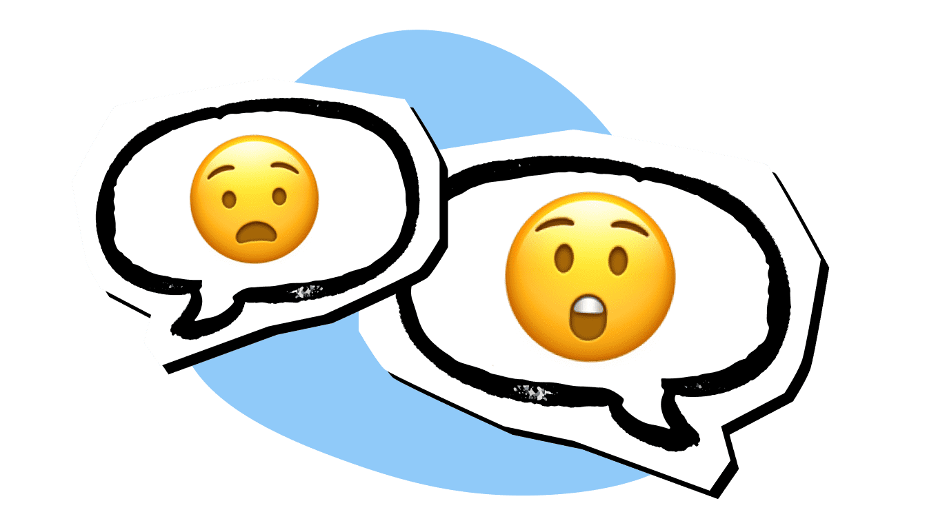 Speech bubbles with shocked face emojis inside